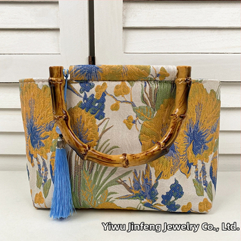 Чанта Tote от платно, литературен китайски стил, хоризонтална квадратна форма, цип за отваряне, вътрешен джоб с цип