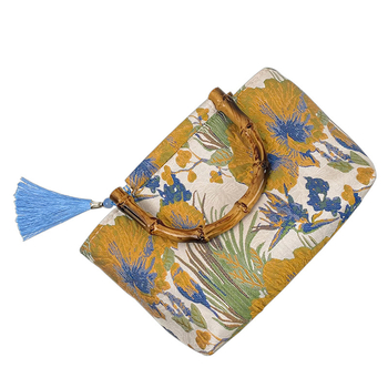 Чанта Tote от платно, литературен китайски стил, хоризонтална квадратна форма, цип за отваряне, вътрешен джоб с цип