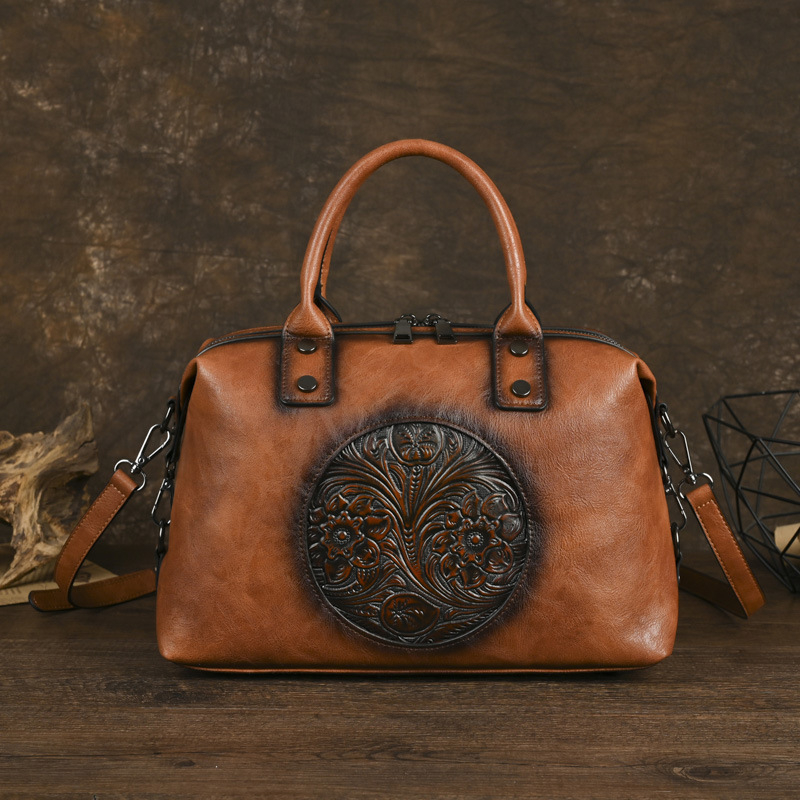 Női retro PU tote táska reliefes felülettel, kézben és crossbody hordható, tavasz 2024