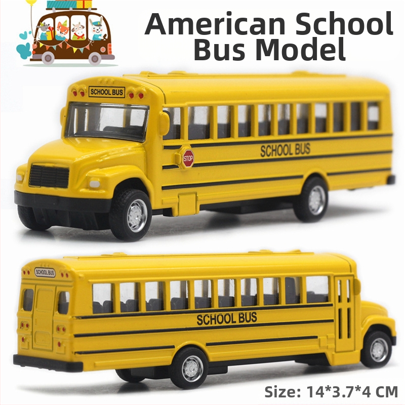 Алуминиев сплав pull-back модел на училищен автобус, мащаб 1:43, Yi Da Xin, мултифункционална играчка автобус