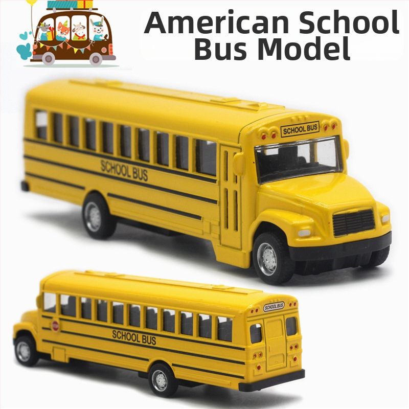 Алуминиев сплав pull-back модел на училищен автобус, мащаб 1:43, Yi Da Xin, мултифункционална играчка автобус