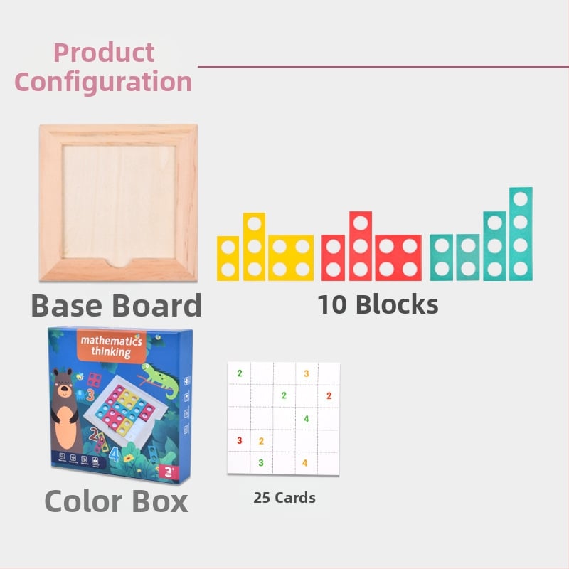 Дървена мисловна пъзел-игра за деца, Монтессори стил, логическо и математическо мислене (Материал: дърво; Категория: плосък пъзел; Обработка и персонализация: персонализирани мостри; Възраст: 4–6 години; Настолен формат)