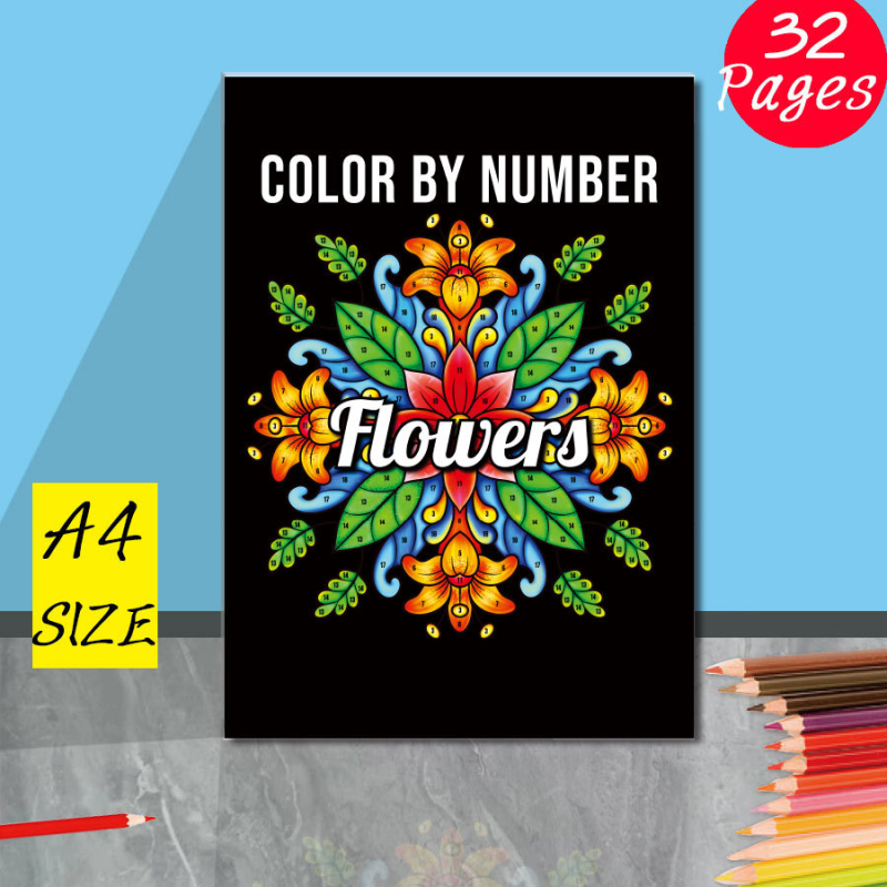 Книга за рисуване по цифри за възрастни — релаксация с акварел, качество A+, хартия 100 g, книга с илюстрации