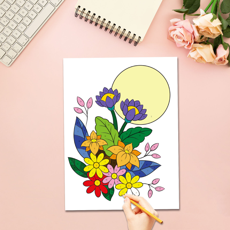 Книга за рисуване по цифри за възрастни — релаксация с акварел, качество A+, хартия 100 g, книга с илюстрации