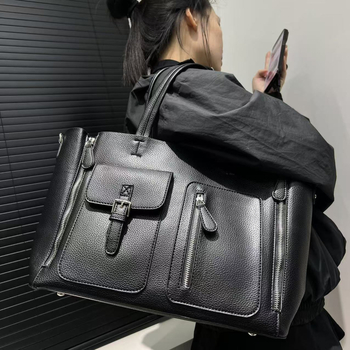 Geantă de umăr pentru femei din PU, cu buzunare multiple și fermoar, stil urban minimalist, formă orizontală pătrată, buzunar intern pentru telefon și buzunar cu fermoar