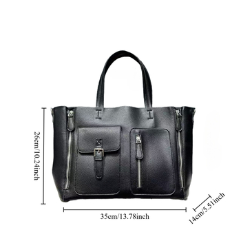 Geantă de umăr pentru femei din PU, cu buzunare multiple și fermoar, stil urban minimalist, formă orizontală pătrată, buzunar intern pentru telefon și buzunar cu fermoar