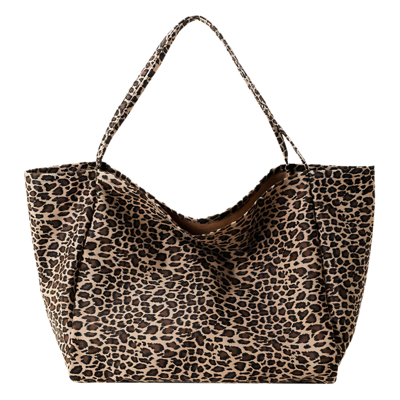 Leopard mintás vászon tote táska - Utcai stílus (Leopard minta, Vászon, Két vállpánt, Nincs bélés)