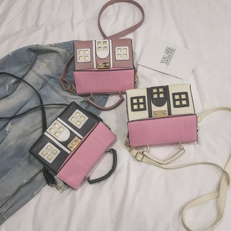 Geantă crossbody pentru femei, stil coreean, din PU, formă orizontală pătrată, închidere cu lacăt, buzunar intern pentru telefon