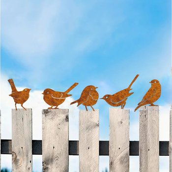 Öt madár vasból készült fatörzs-dísz a kertbe, pasztorális stílusú kültéri dekoráció (Anyag: Vas; Kategória: Állatok; Alkalmas: kert, tér, hotel; Márka: Sheng Ji-hyun)