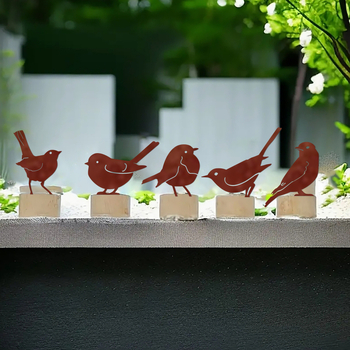 Öt madár vasból készült fatörzs-dísz a kertbe, pasztorális stílusú kültéri dekoráció (Anyag: Vas; Kategória: Állatok; Alkalmas: kert, tér, hotel; Márka: Sheng Ji-hyun)