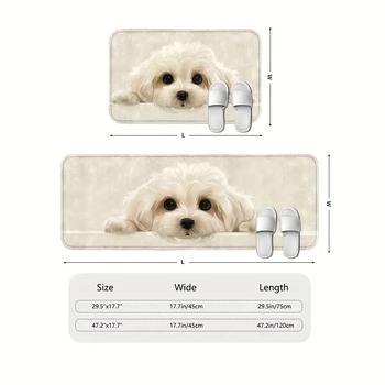 Μη ολισθηρό χαλάκι διάδρομου και μπάνιου — fusfeel πολυεστερικό βελούδο, εκτύπωση και ύφανση, μοτίβο μικρό λευκό σκυλάκι, πλένεται, κατάλληλο για σαλόνι, υπνοδωμάτιο, μελέτη, κουζίνα, μπάνιο