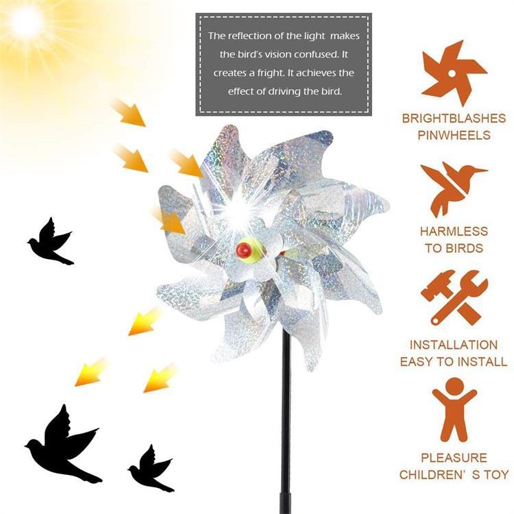 Laser Windmill mezőgazdaság és kertek számára — elektromos kereskedelmi modell; anyag: vastag poliészter PVC PET; elriasztja kisállatokat; alkalmas területek, gyümölcsös, kert, fű, repülőtér.