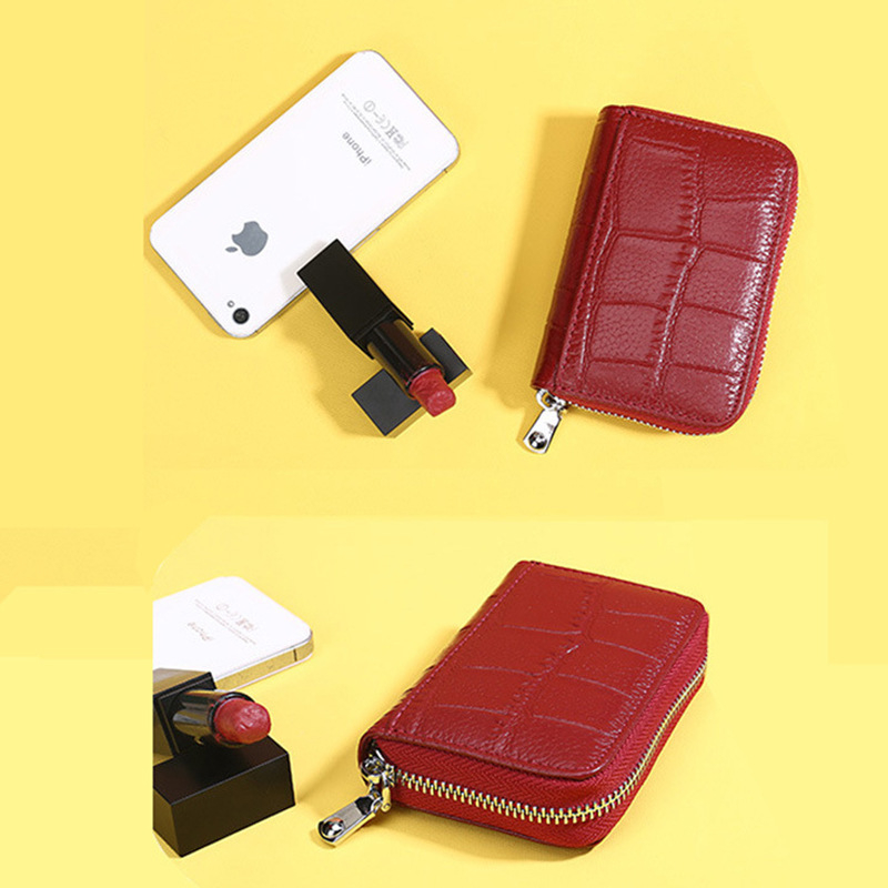 Kortelių piniginė iš tikros odos su krokodilo raštu, unisex, miesto stilius, žiema 2023