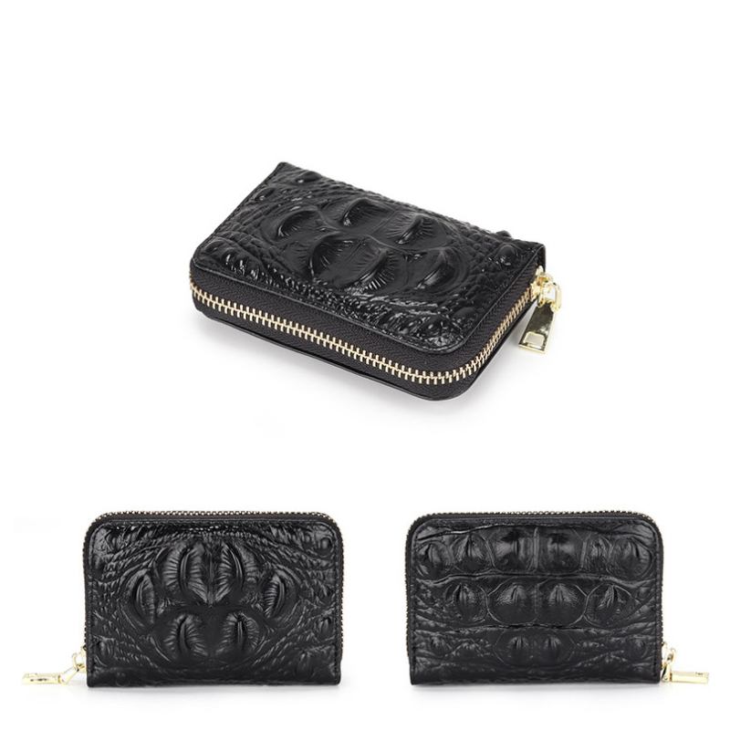 Kortelių piniginė iš tikros odos su krokodilo raštu, unisex, miesto stilius, žiema 2023