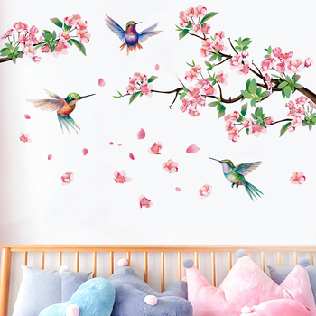 Αυτοκόλλητο τοίχου με κολλιβρί και κλαδιά για υπνοδωμάτιο - PVC, graffiti τοίχου αυτοκόλλητο, 1 τεμάχιο, υπνοδωμάτιο, μοντέρνος μινιμαλιστικός σχεδιασμός