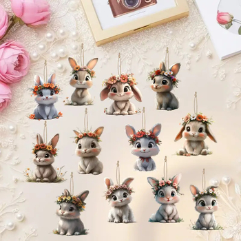 Σετ 12 τεμάχια κρεμαστά με λαγουδάκια από συνθετικό ξύλο, μοντέρνο μινιμαλιστικό στυλ για διακόσμηση παραθύρων οικίας και διακόσμηση της τάξης