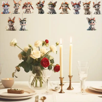 Σετ 12 τεμάχια κρεμαστά με λαγουδάκια από συνθετικό ξύλο, μοντέρνο μινιμαλιστικό στυλ για διακόσμηση παραθύρων οικίας και διακόσμηση της τάξης