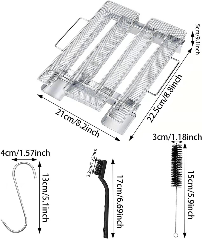 Mingde nerūdijančio plieno rūkymo sietelis/krepšys, forma M, poliruotas ir taškinis suvirinimas, 304 nerūdijantis plienas, be elektros