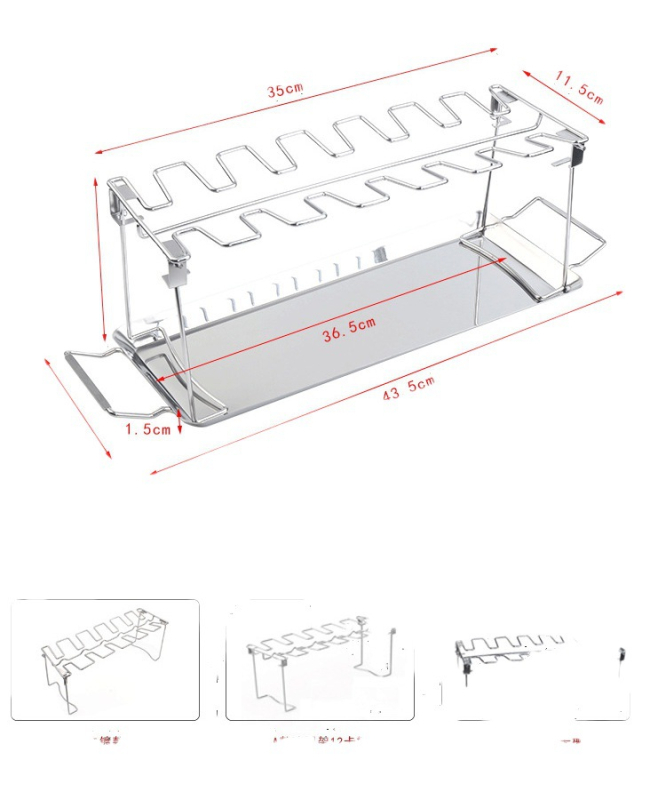 Nešiojamas kvadratinis nerūdijančio plieno vištos kepimo laikiklis, sulankstoma grotelių plokštė, elektroplatinėtas, svoris 540 g