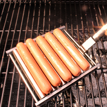 Išimamas dešros laikiklis iš 430 nerūdijančio plieno su medine rankena, kvadratinės formos, 0,36 kg