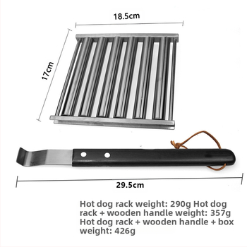 Išimamas dešros laikiklis iš 430 nerūdijančio plieno su medine rankena, kvadratinės formos, 0,36 kg