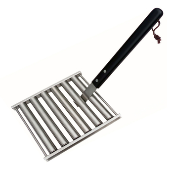 Išimamas dešros laikiklis iš 430 nerūdijančio plieno su medine rankena, kvadratinės formos, 0,36 kg