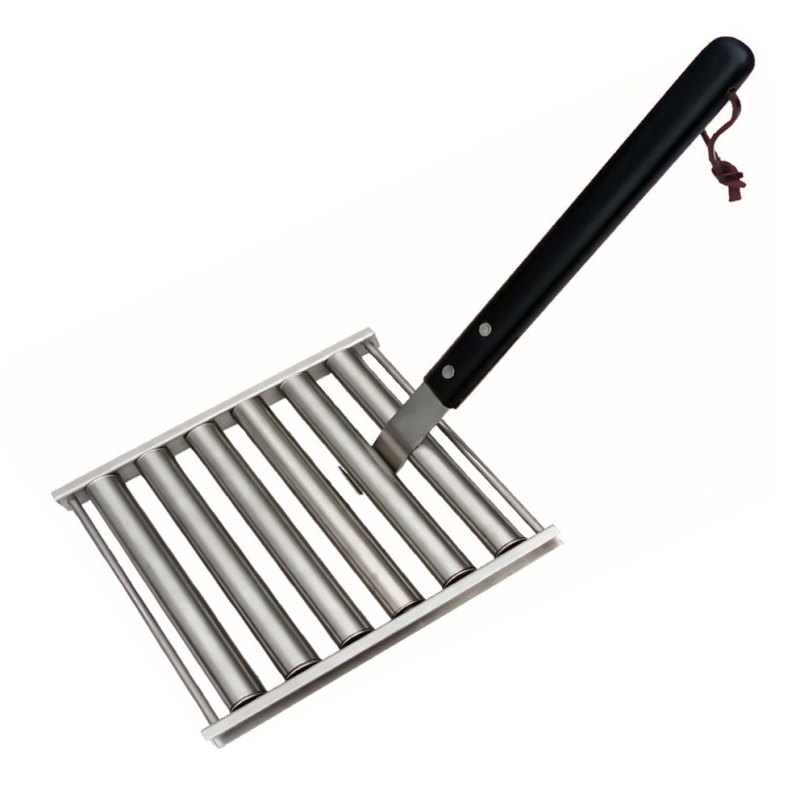 Išimamas dešros laikiklis iš 430 nerūdijančio plieno su medine rankena, kvadratinės formos, 0,36 kg