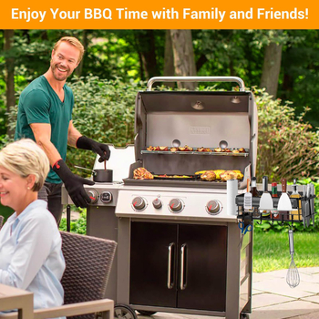 Kvadratinis geležies šoninis griliaus laikiklis – servetėlių ir prieskonių laikiklis, lauko kepsninės organizatorius, daugiafunkcinis, nuimamas, lengvai valomas