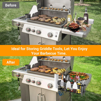 Kvadratinis geležies šoninis griliaus laikiklis – servetėlių ir prieskonių laikiklis, lauko kepsninės organizatorius, daugiafunkcinis, nuimamas, lengvai valomas