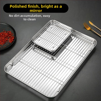 Nerūdijančio plieno griliavimo plokštelė kepimui – kvadratinė, plokščias dugnas ir alyvos nubėgimo grotelės