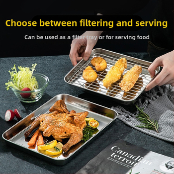 Nerūdijančio plieno griliavimo plokštelė kepimui – kvadratinė, plokščias dugnas ir alyvos nubėgimo grotelės