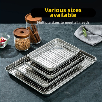 Nerūdijančio plieno griliavimo plokštelė kepimui – kvadratinė, plokščias dugnas ir alyvos nubėgimo grotelės