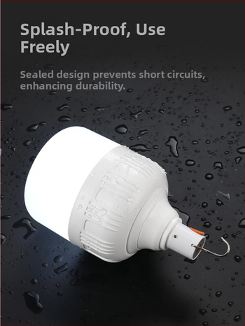 LED крушка за къмпинг с USB презареждане, 20W, 20V, бутонен превключвател