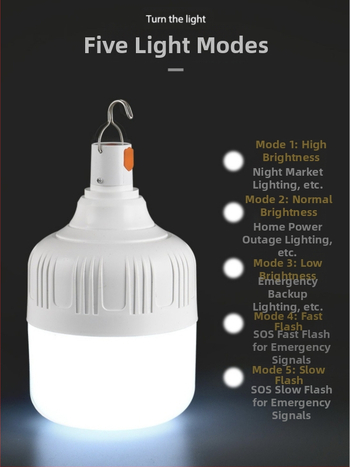 LED крушка за къмпинг с USB презареждане, 20W, 20V, бутонен превключвател