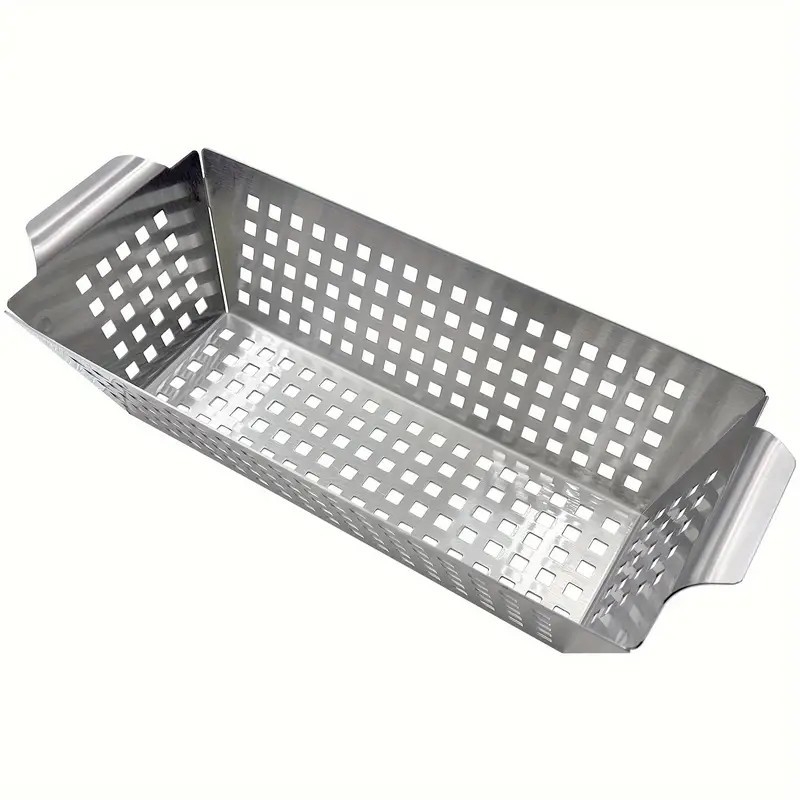 304 nerūdijančio plieno kvadratinė grilio keptuvė su skylėmis – perforuota BBQ plokštė, 276 g