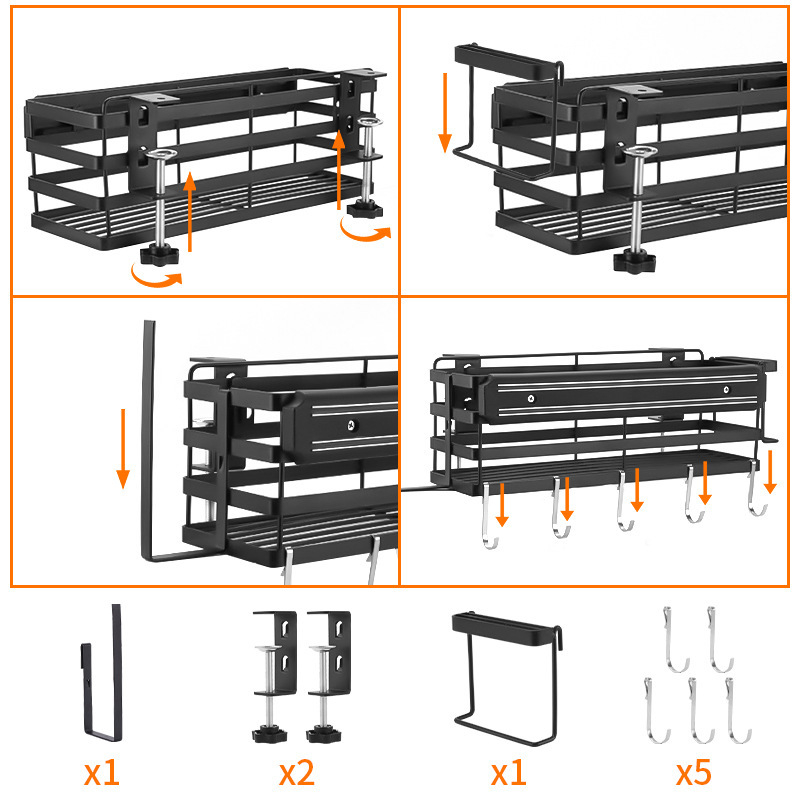 Szerelhető kovácsoltvas konyhai és grill eszközök tárolója, falra akasztható, modern stílus
