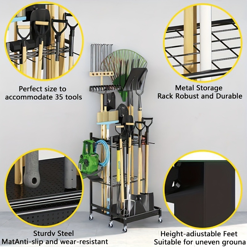 Ράφι τοίχου από σφυρήλατο σίδηρο για εργαλεία κήπου, 4 επίπεδα, μεταλλική κατασκευή, δημιουργικός σχεδιασμός
