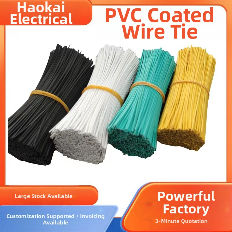 1000 vnt PVC kabelių rišikliai – skirti kabeliams, vynuogynui ir sodui; galvanizuotas plieninis viela; vielos skersmuo 0,4–1,0 mm; apvalių rišiklių išorinis skersmuo 0,7–3,0 mm; plokščios rištys 1,0×2,0–5,0 mm; medžiaga: aplinkai draugiškas PVC + galvanizu