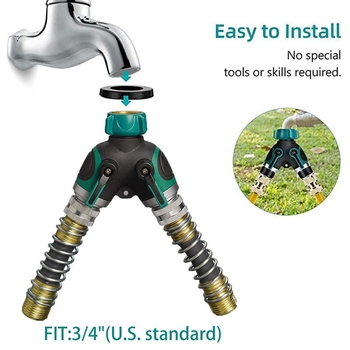 Inline διανομέας βρύσης κήπου με 1 είσοδο και 2 εξόδους, σώμα από χαλκό, 0–40°C