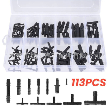 Σετ αυτοκινήτων γρήγορων συνδετήρων για σωληνώσεις ψεκασμού νερού, 113 τεμάχια, καθολική συμβατότητα, 12 τύποι προδιαγραφών (Τ και ευθύγραμμες συνδέσεις)