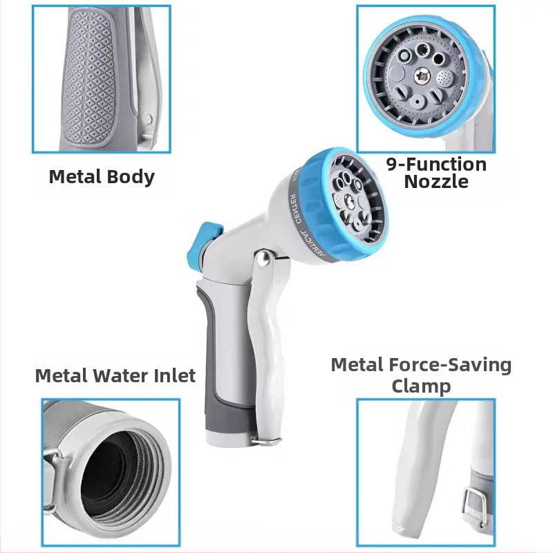 Метален многофункционален градински воден пистолет с осемстепенно пръскане, високо налягане, за миене на автомобили и поливане на градина