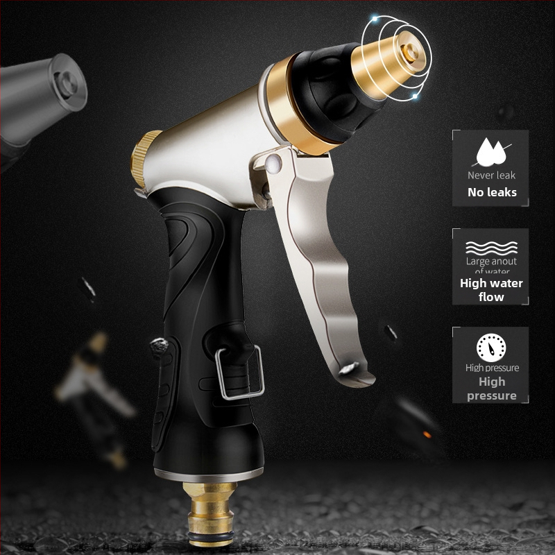 Sada vysokotlakovej vodnej pištole s celokovovou medenou hlavou, určená na umývanie áut, zavlažovanie záhrady a kvetov — viacnásobné nastaviteľné prúdy, hmotnosť 0,386 kg