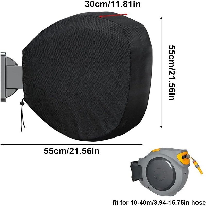 Kihúzható falra szerelhető tömlő tekercs burkolat Oxford anyagból, ezüst bevonattal; vízálló, UV-álló, por- és esőálló