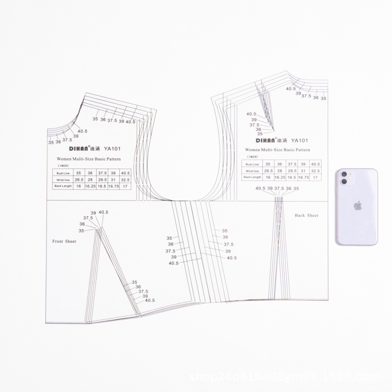 DIHAN YA101 Női ruházati prototípus sablon, 1:1 arányban (egyben több méret) – Prototípus verzió