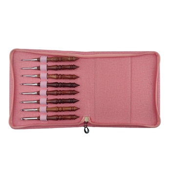 Σετ βελονακίων για βελονάκι με λαβή από σανταλόξυλο, ηλεκτροπλακίωση αλουμινίου, χειροποίητα γυαλισμένα, 8 τεμάχια