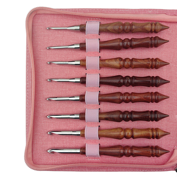 Σετ βελονακίων για βελονάκι με λαβή από σανταλόξυλο, ηλεκτροπλακίωση αλουμινίου, χειροποίητα γυαλισμένα, 8 τεμάχια