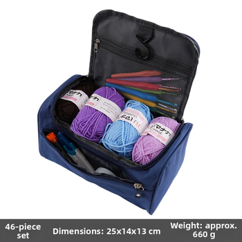 46 dalių mezgimo rinkinys pradedantiesiems su kabamu saugojimo krepšeliu ir mezgimo kabliukais bei siūlų priedais