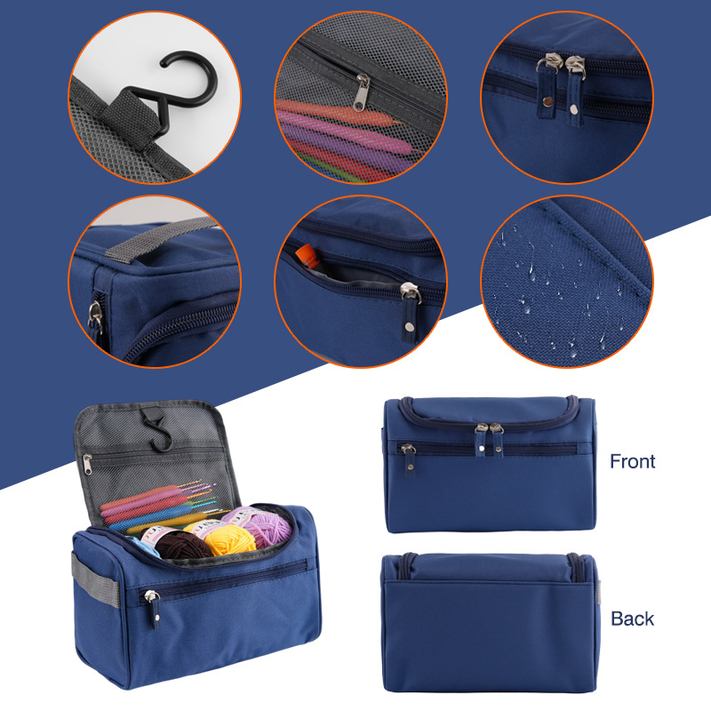 46 dalių mezgimo rinkinys pradedantiesiems su kabamu saugojimo krepšeliu ir mezgimo kabliukais bei siūlų priedais