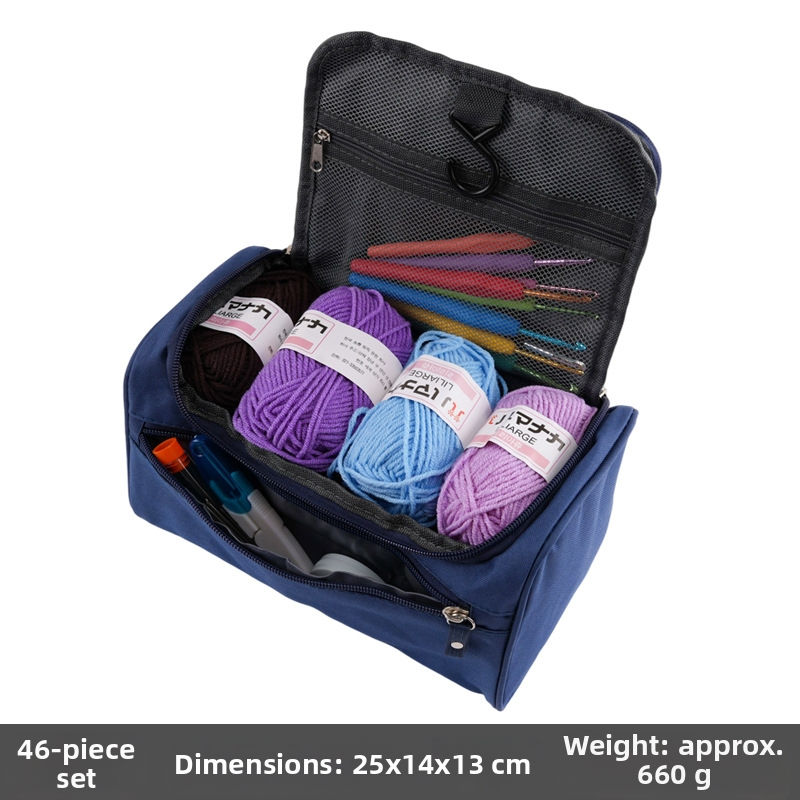 46-частен комплект за crochet за начинаещи с висяща чантичка за съхранение и куки и аксесоари за прежда