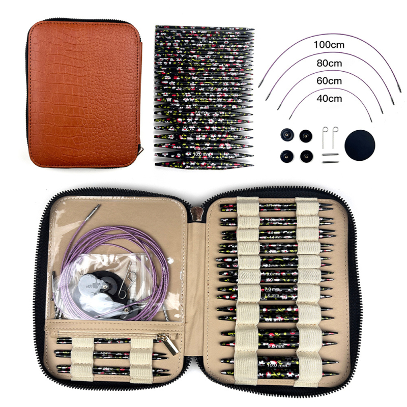 Odvojive kružne igle za pletenje, otisak aluminijevog oksida, set od 13 pari, u PU torbi, 2024 model